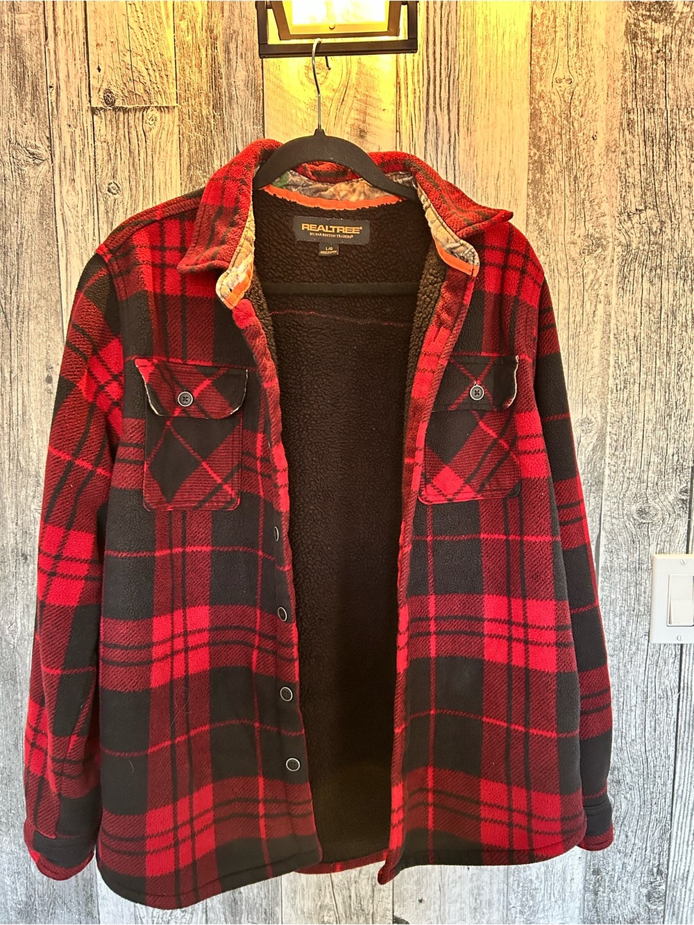 Realtree Red and Black Plaid Sherpa-Lined Shirt Jacket